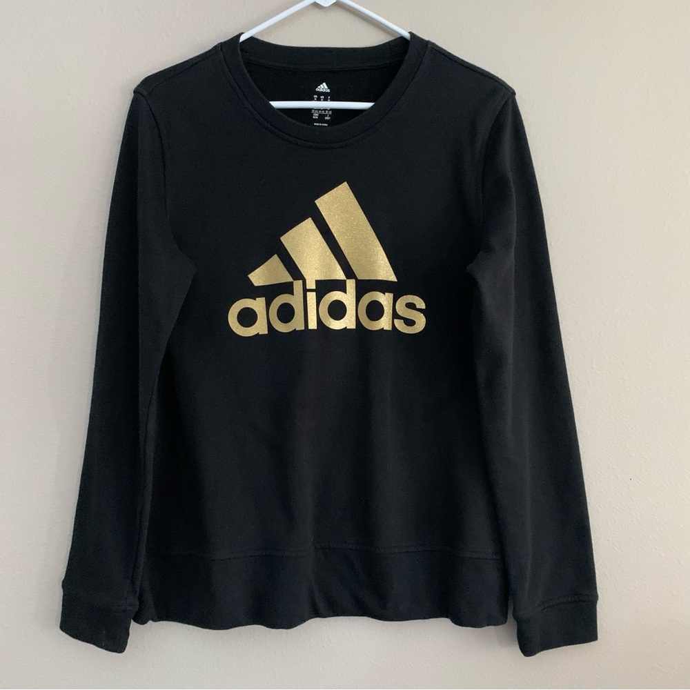 Adidas Black and Gold Glitter Crewneck Womens Sweatshirt Size Medium
